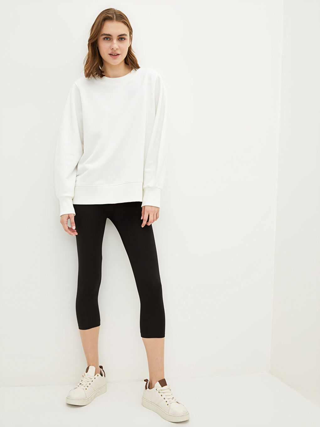 Siyah Kadın Beli Lastikli Düz Tayt-1