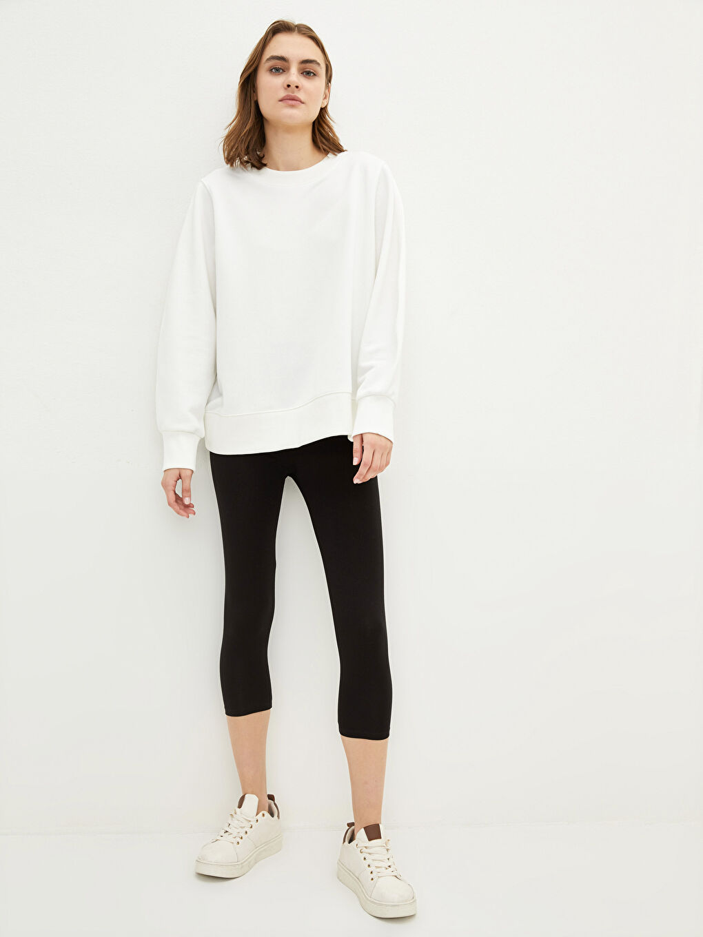 Siyah Kadın Beli Lastikli Düz Tayt-2