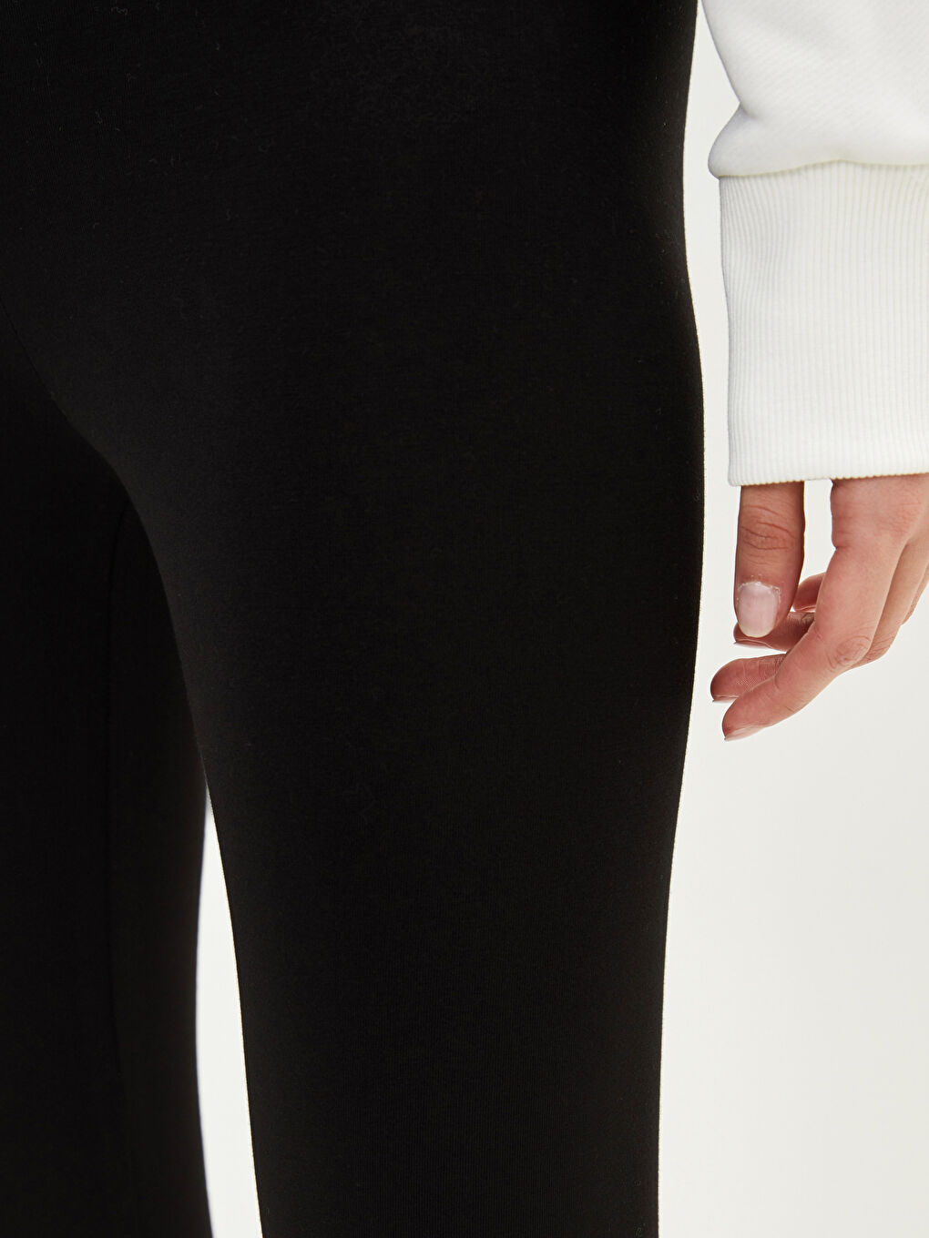 Siyah Kadın Beli Lastikli Düz Tayt-4