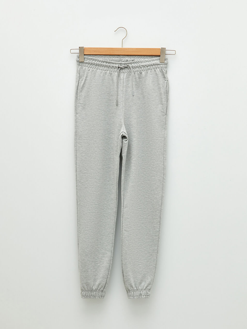 Gri Beli Lastikli Düz Cep Detaylı Kadın Jogger Eşofman Altı-5