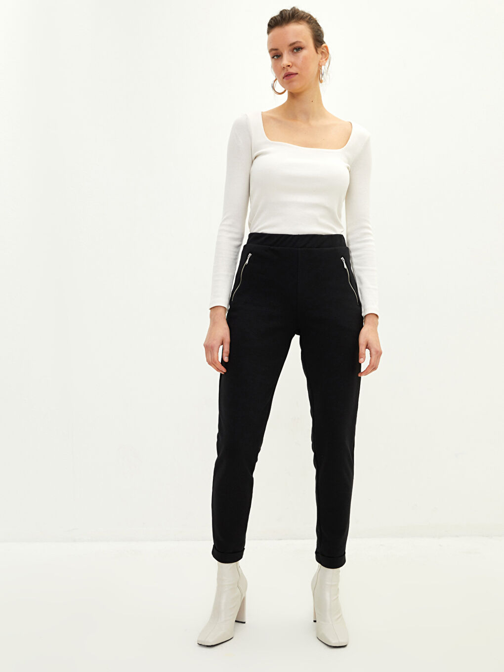 بنطلون رياضي سادة بخصر مرن للسيدات-1