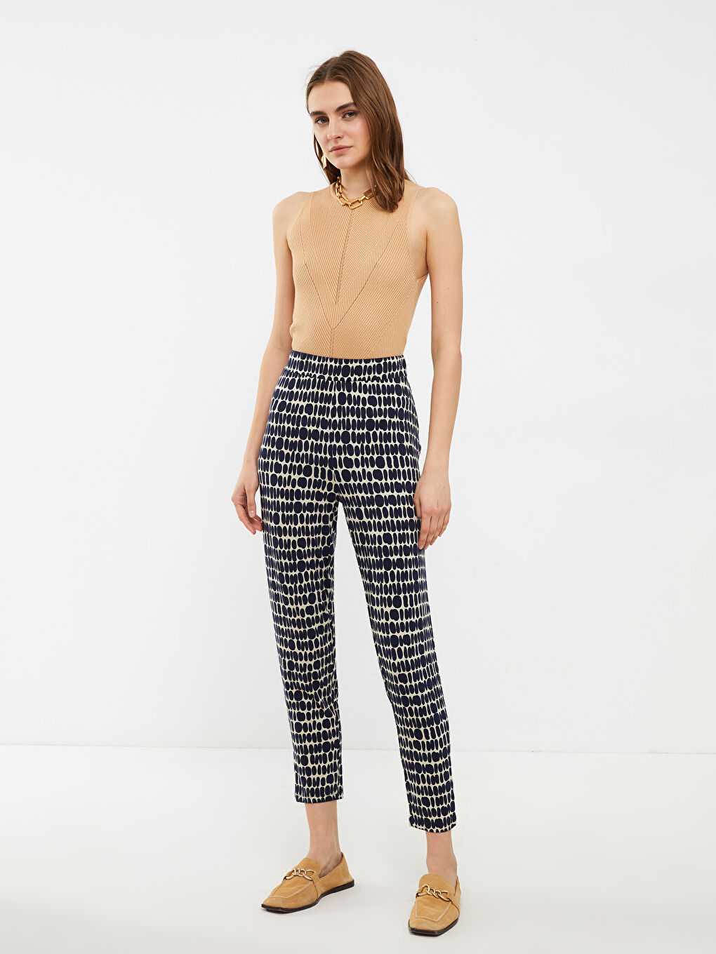 Elastic Waist Standard Fit Patterned Women's Trousers-1