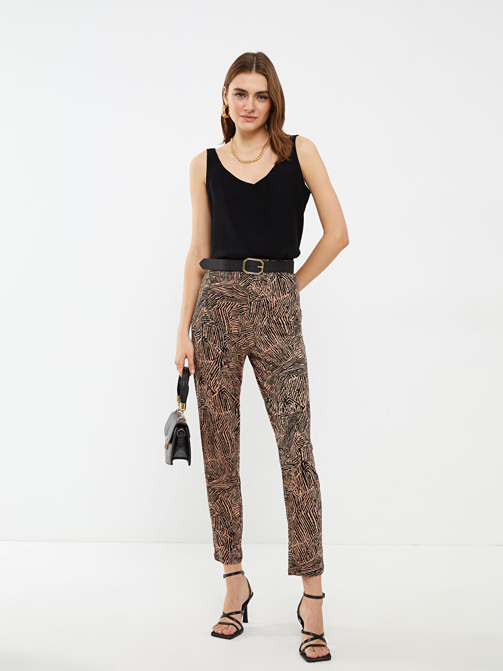 Elastic Waist Standard Fit Patterned Women's Trousers