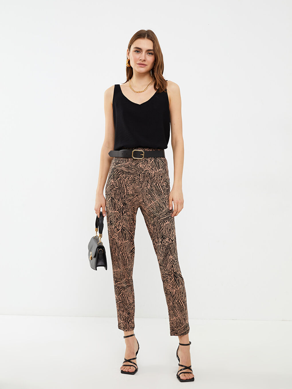 Elastic Waist Standard Fit Patterned Women's Trousers-1