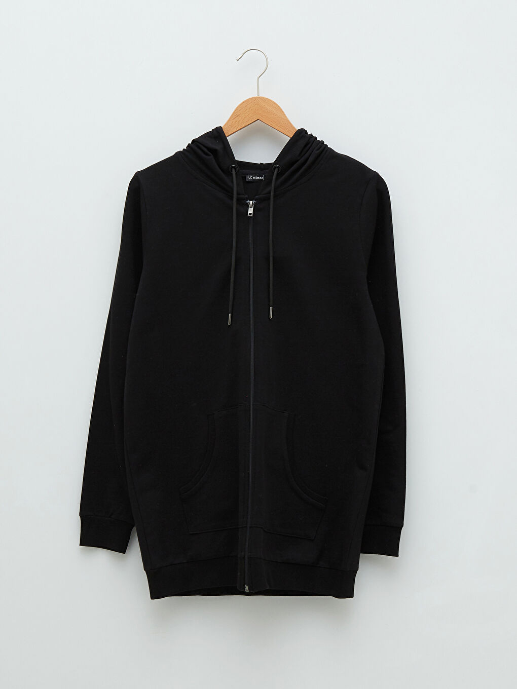 Siyah Kapüşonlu Düz Uzun Kollu Kadın Hırka-5