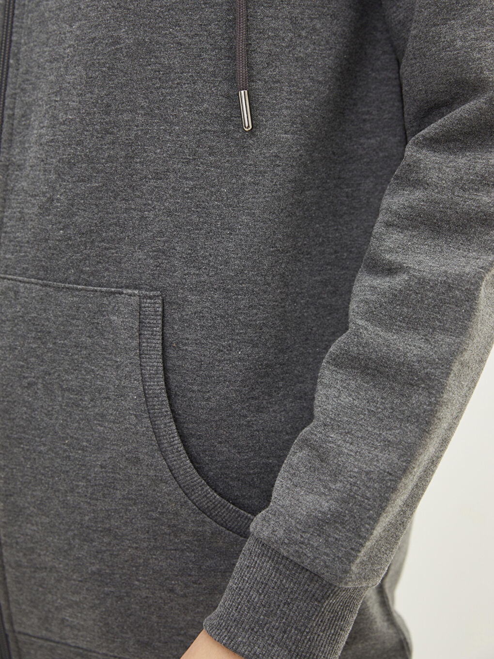 Antrasit Kapüşonlu Düz Uzun Kollu Kadın Hırka-2