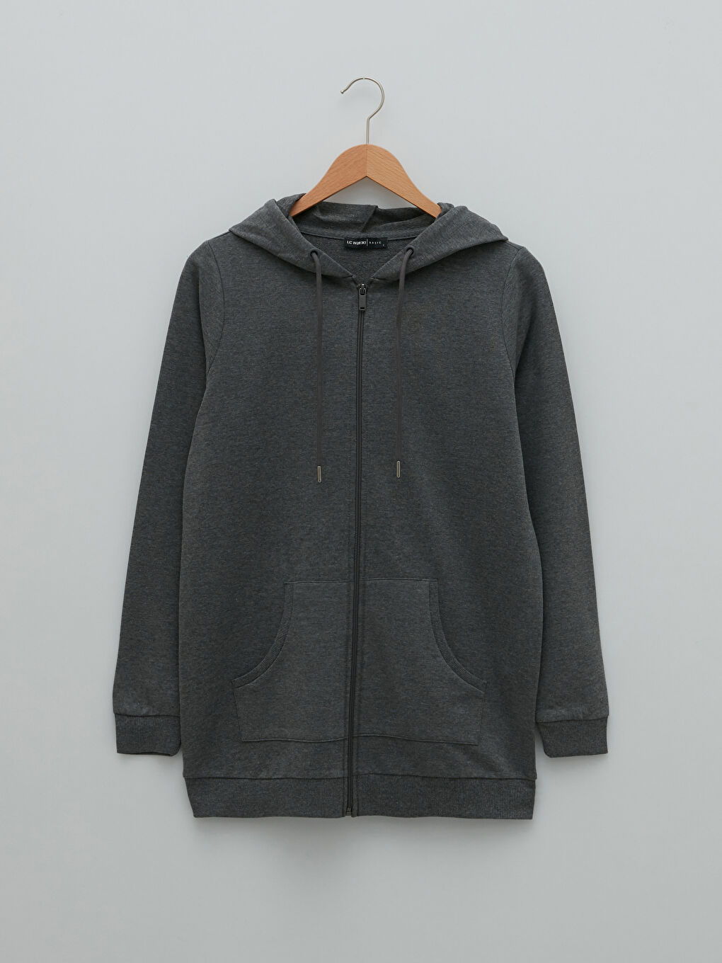 Antrasit Kapüşonlu Düz Uzun Kollu Kadın Hırka-4