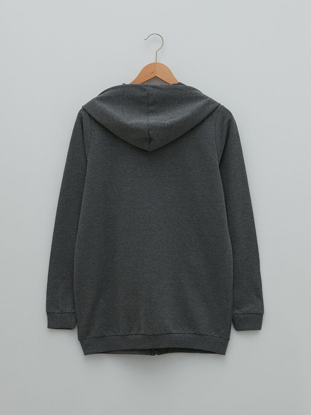 Antrasit Kapüşonlu Düz Uzun Kollu Kadın Hırka-5