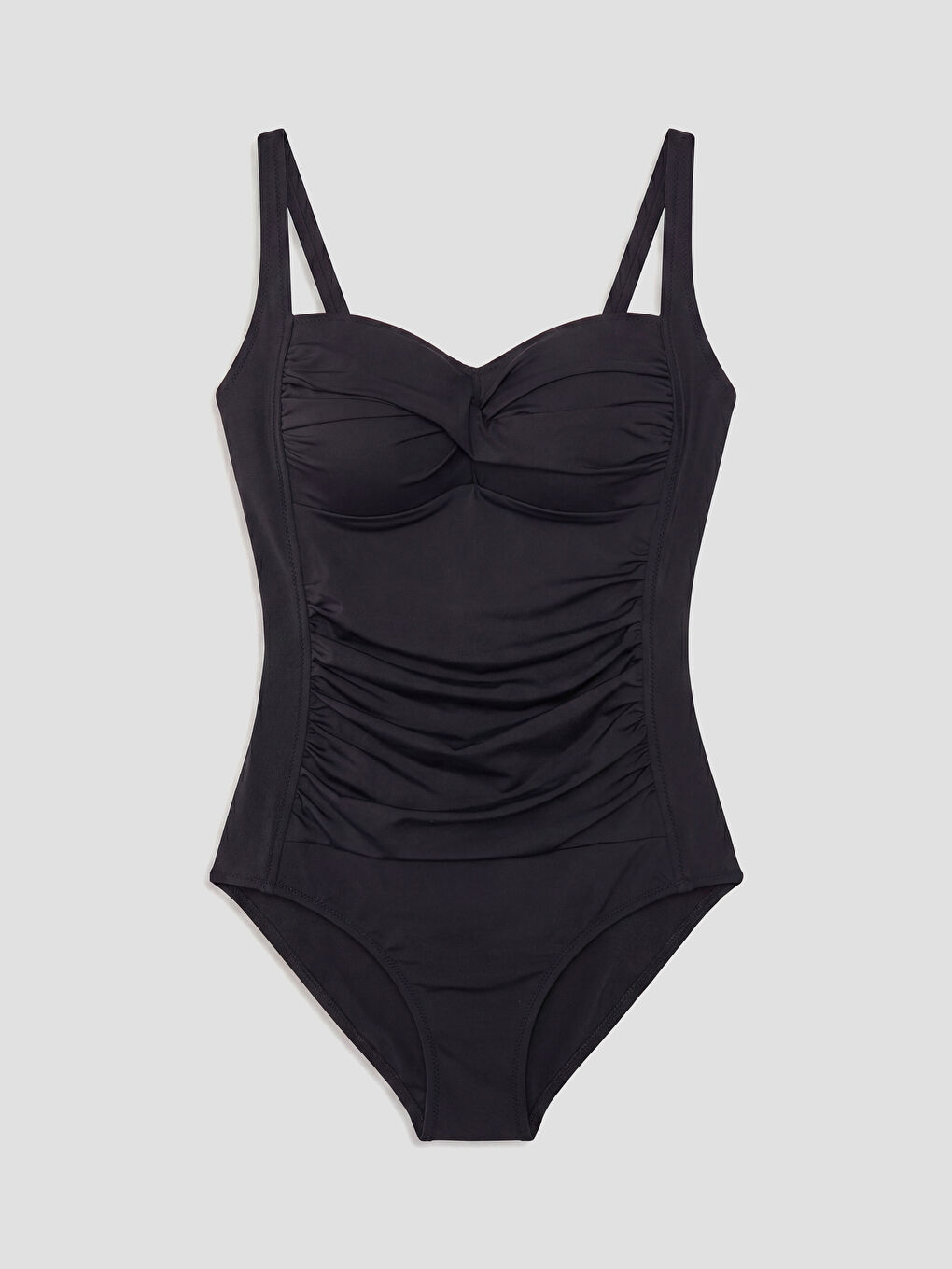 Siyah Kalp Yaka Düz Askılı Kadın Mayo