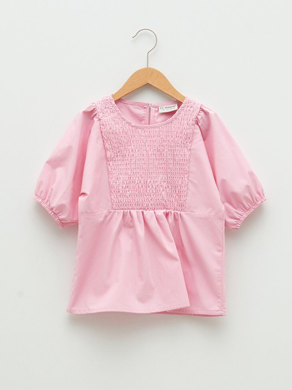 Pembe Bisiklet Yaka Basic Uzun Kollu Poplin Kız Çocuk Bluz