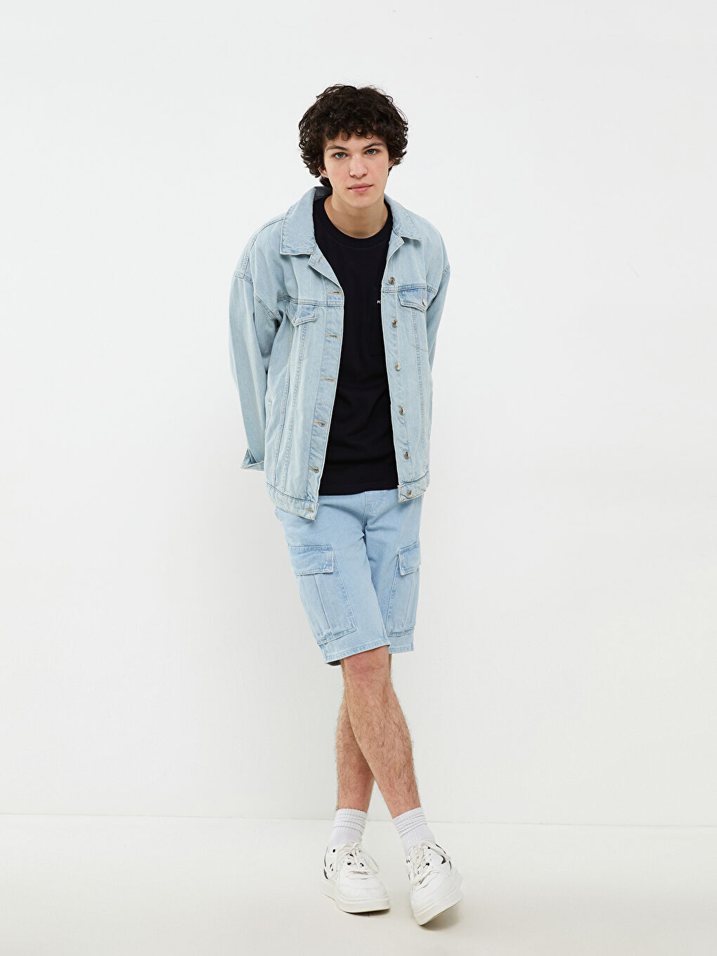 İndigo Standart Kalıp Erkek Jean Şort-1