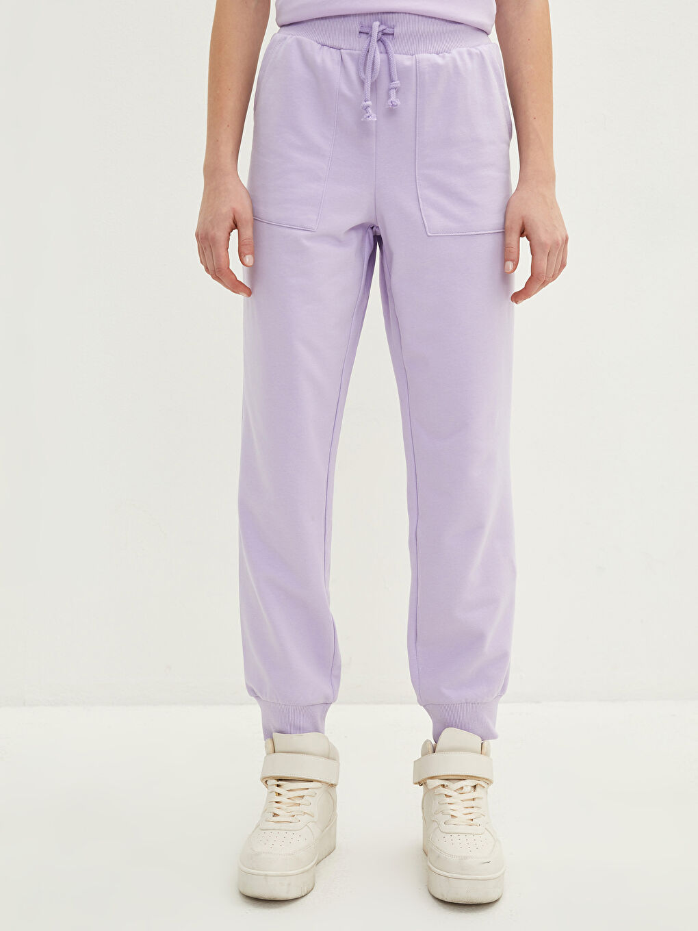 Women's Elasticated Waist Plain Jogger Sweatpants-2