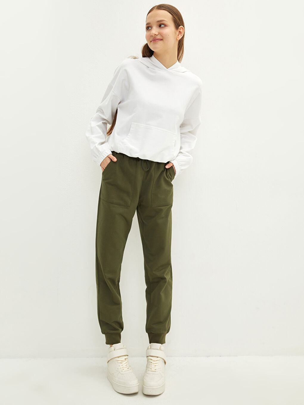 بنطلون رياضي سادة بخصر مرن للسيدات-1