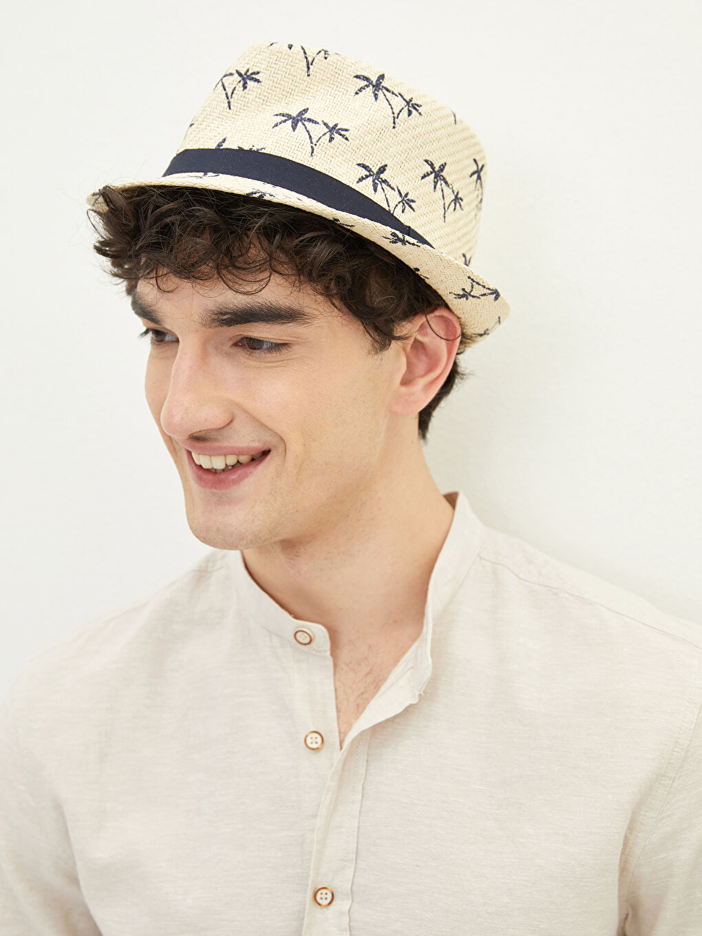 LCW ACCESSORIES Palm Patterned Men's Straw Fedora Hat -S29726Z8-LQB