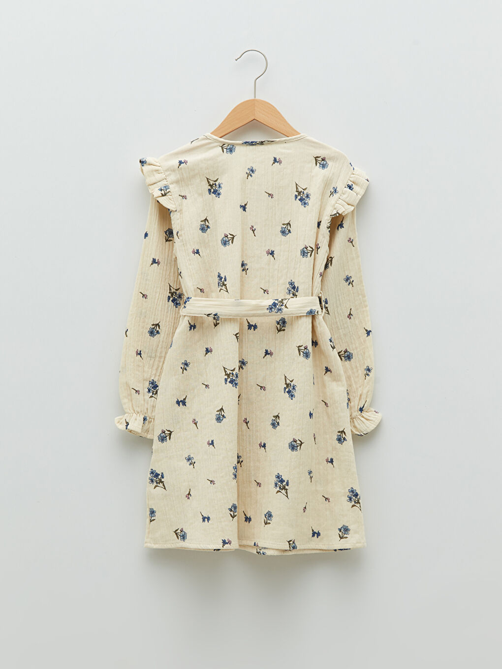 Robe Fille Imprimée à Manches Longues en Popeline avec Col Rond et Boucle-2