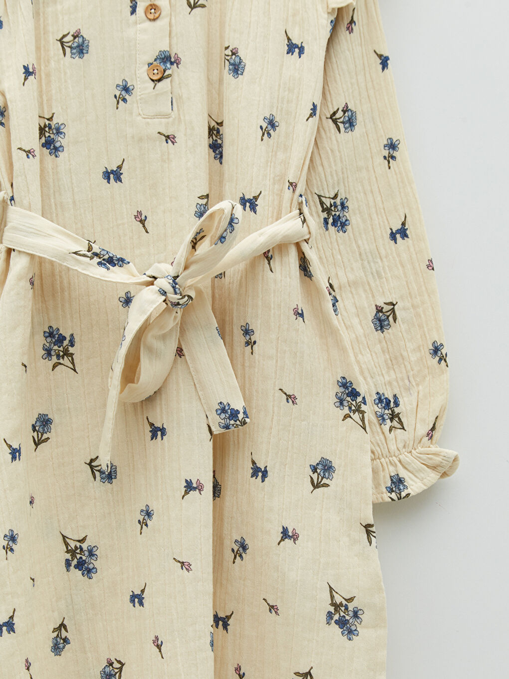 Robe Fille Imprimée à Manches Longues en Popeline avec Col Rond et Boucle-3