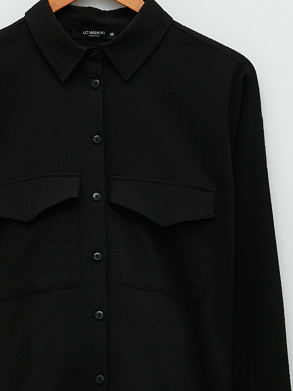 Buttoned Regular Long Sleeve Poplin Maternity Shirt-7