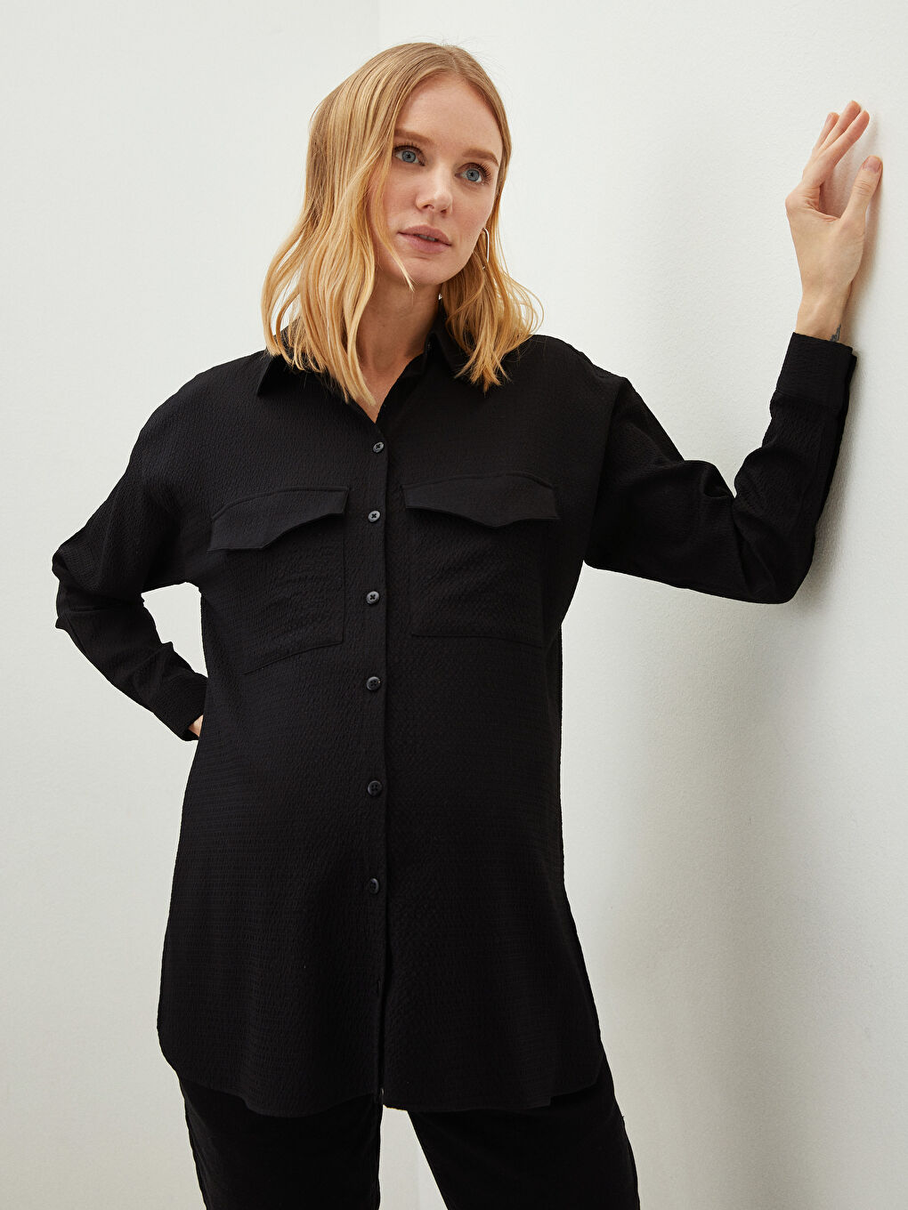 Buttoned Regular Long Sleeve Poplin Maternity Shirt