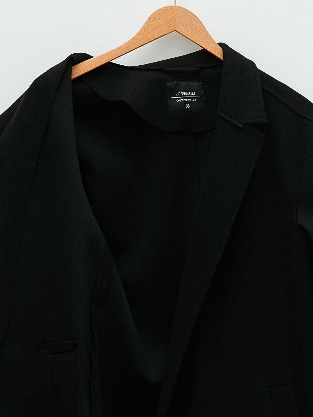 Siyah Ceket Yaka Düz Uzun Kollu Cep Detaylı Kadın Kaşe Kaban-8