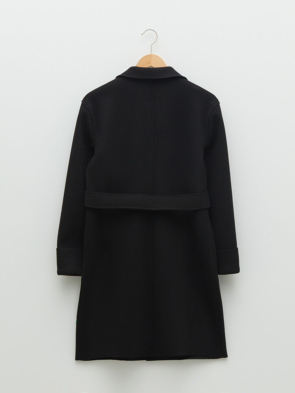 Siyah Ceket Yaka Düz Uzun Kollu Cep Detaylı Kadın Kaşe Kaban-7