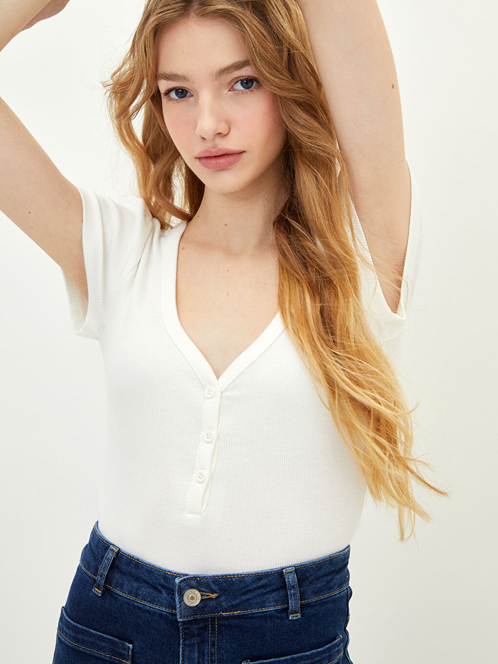 V-neck Straight Short Sleeve Cotton Women's T-Shirt