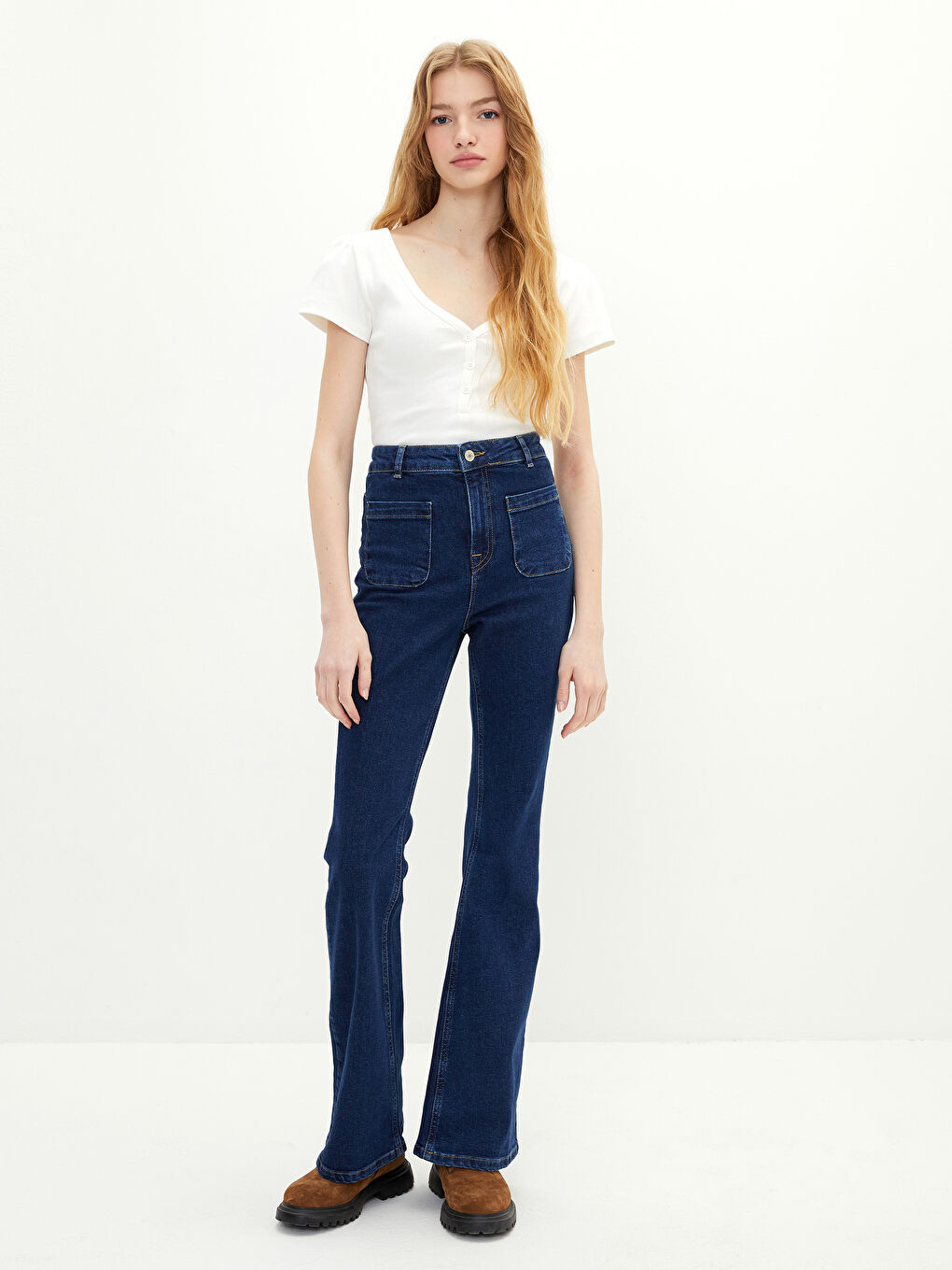 V-neck Straight Short Sleeve Cotton Women's T-Shirt-2