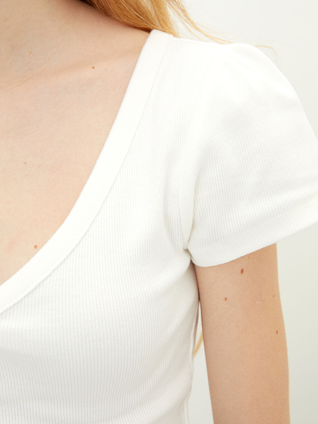 V-neck Straight Short Sleeve Cotton Women's T-Shirt-3