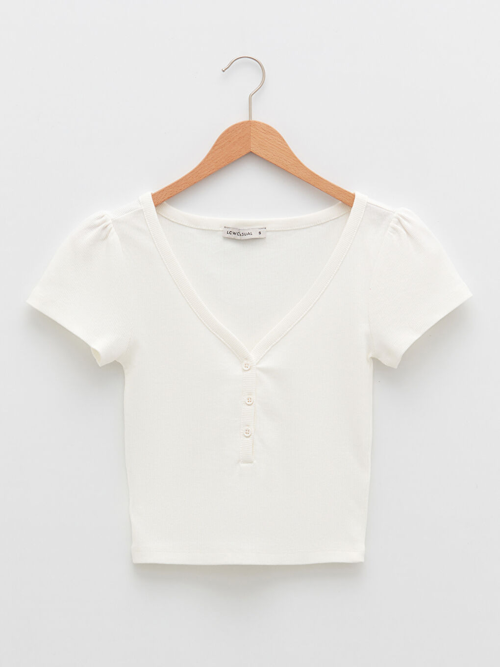 V-neck Straight Short Sleeve Cotton Women's T-Shirt-5