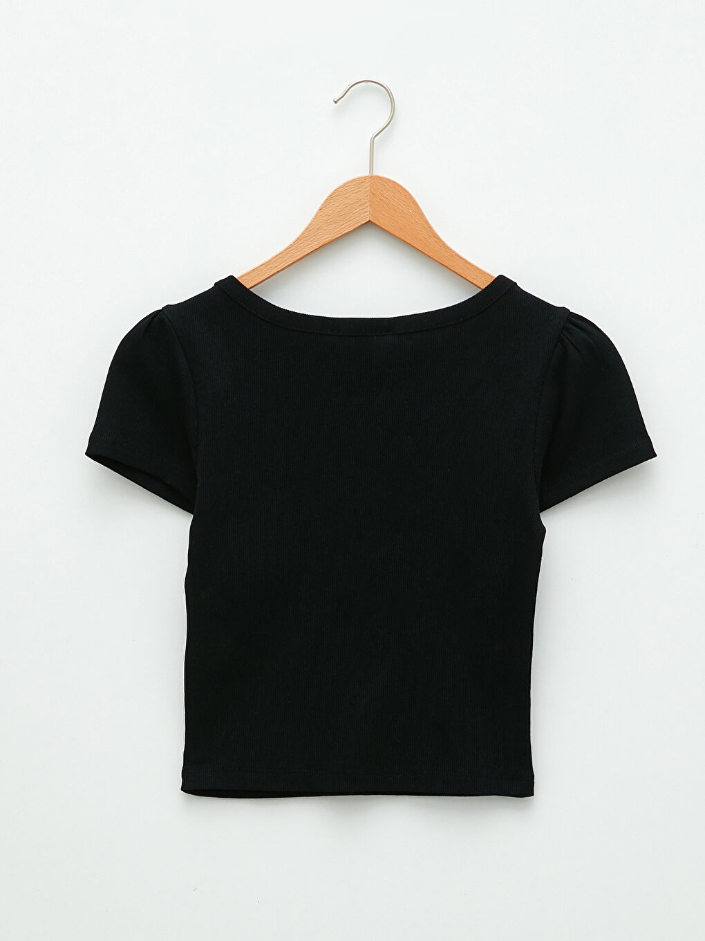 Siyah V Yaka Düz Kısa Kollu Pamuklu Kadın Tişört-6