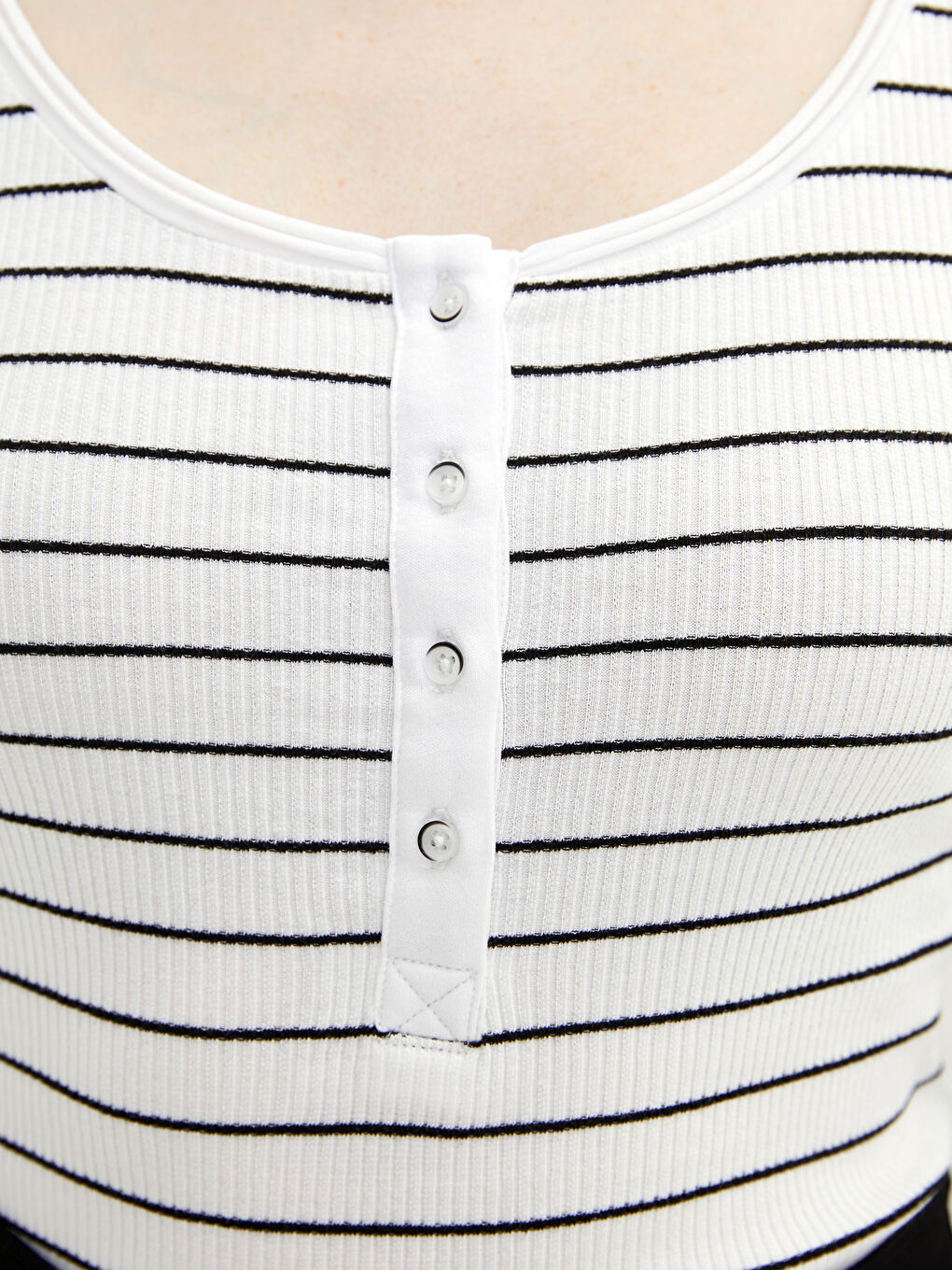 Damen U-Ausschnitt Gestreiftes Langarm T-Shirt-3