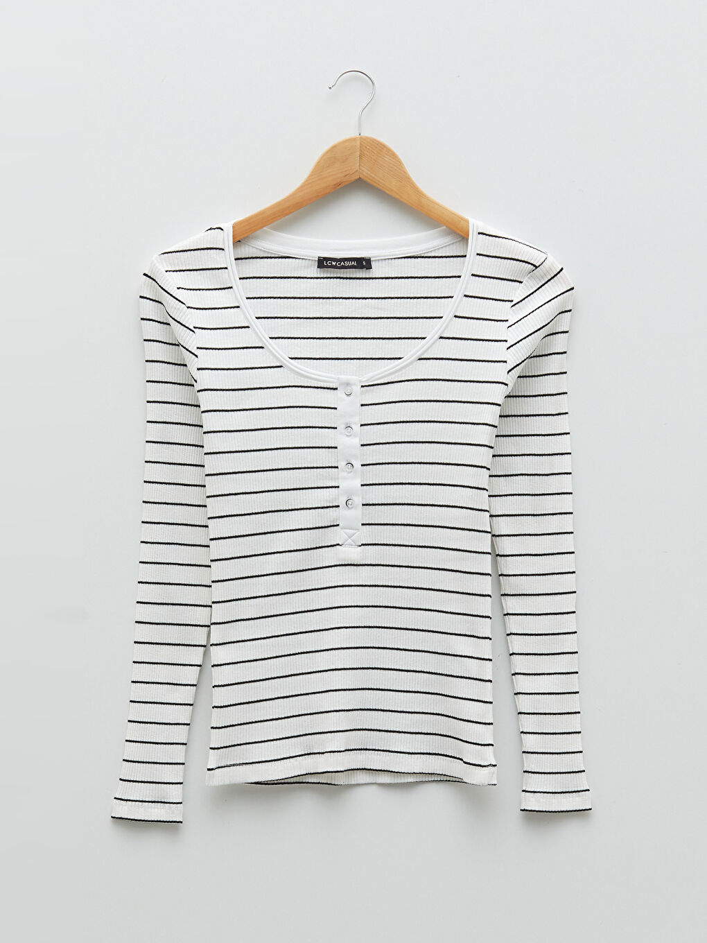 Damen U-Ausschnitt Gestreiftes Langarm T-Shirt-5