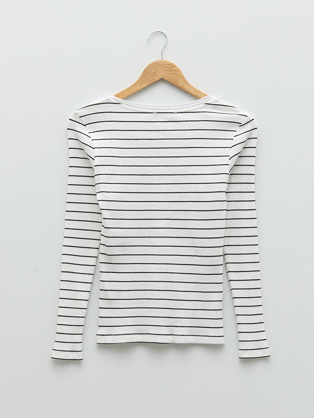 Damen U-Ausschnitt Gestreiftes Langarm T-Shirt-6