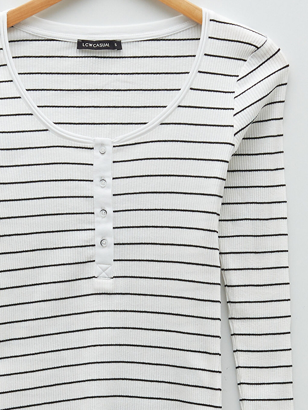 Damen U-Ausschnitt Gestreiftes Langarm T-Shirt-7