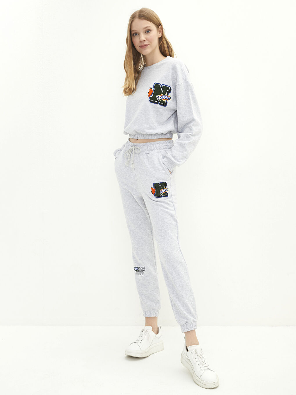Elastic Waist Printed Pocket Detailed Women's Jogger Sweatpants-1