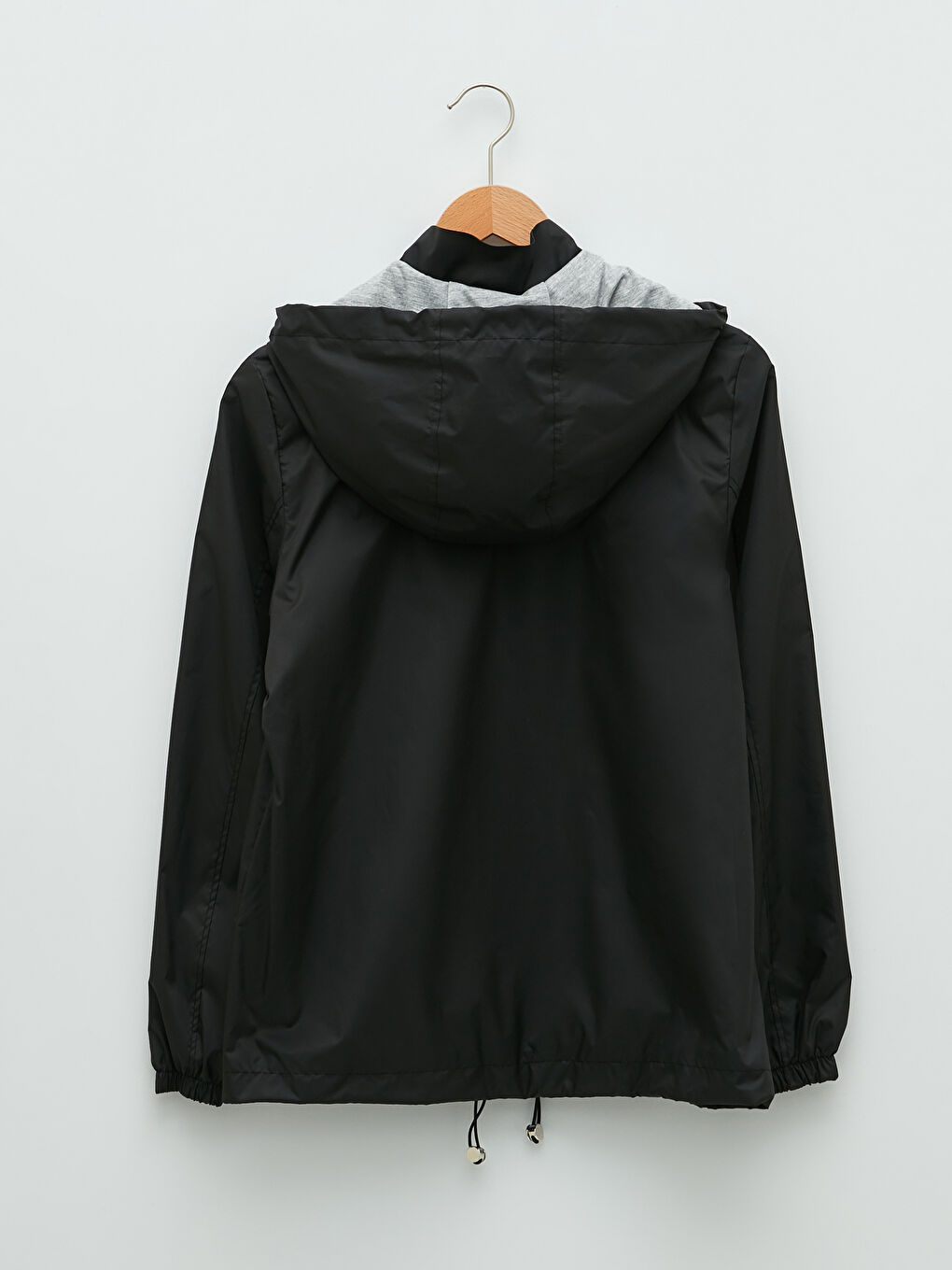 Siyah Kadın Kapüşonlu Düz Yağmurluk-9