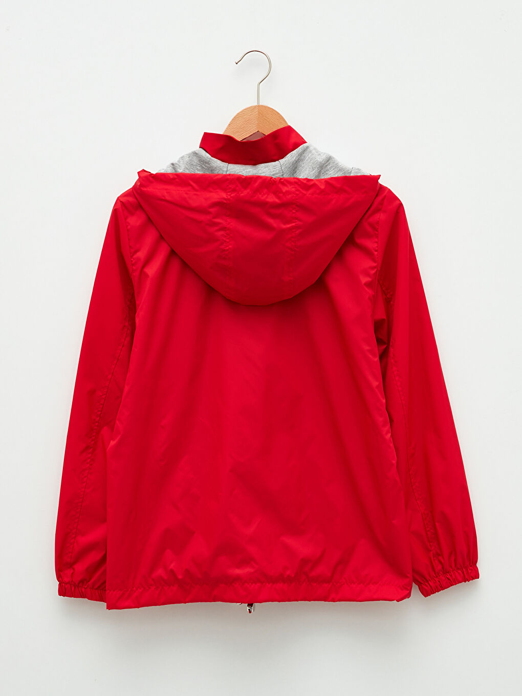 Kırmızı Kadın Kapüşonlu Düz Yağmurluk-6