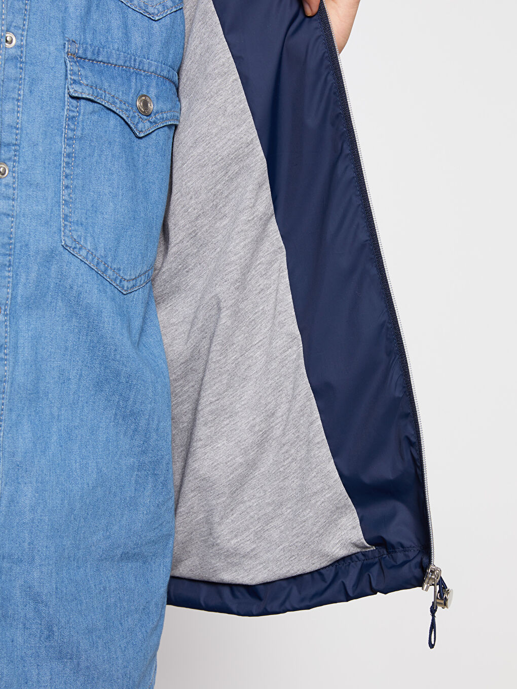 Lacivert Kadın Kapüşonlu Düz Yağmurluk-6