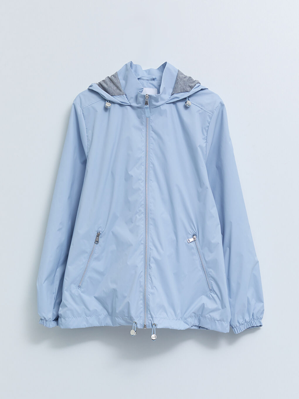 Mavi Kadın Kapüşonlu Düz Yağmurluk-5