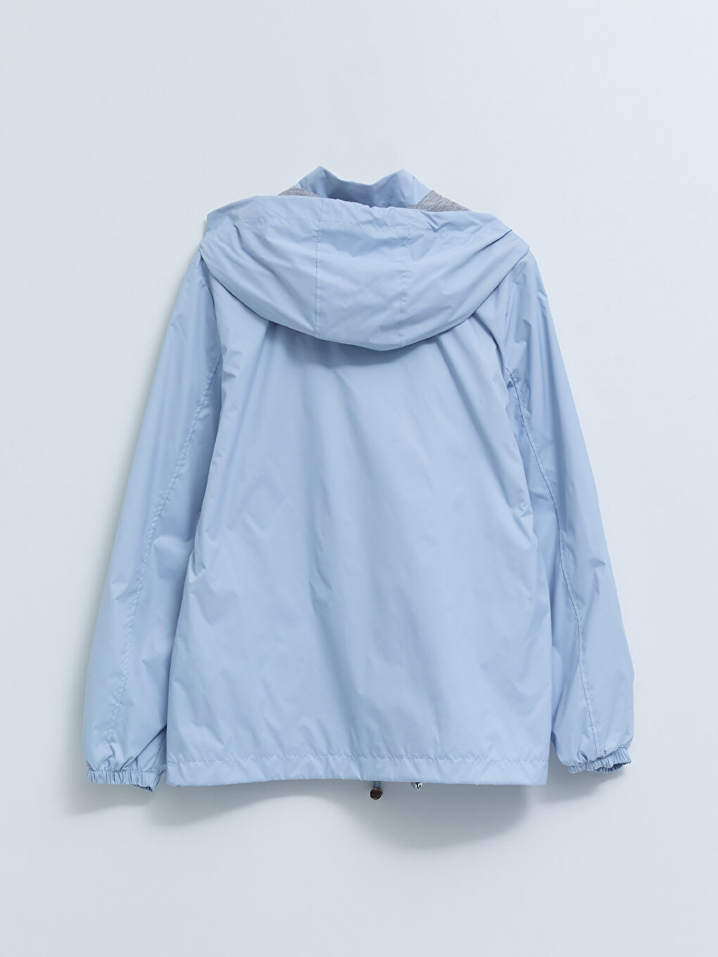 Mavi Kadın Kapüşonlu Düz Yağmurluk-6