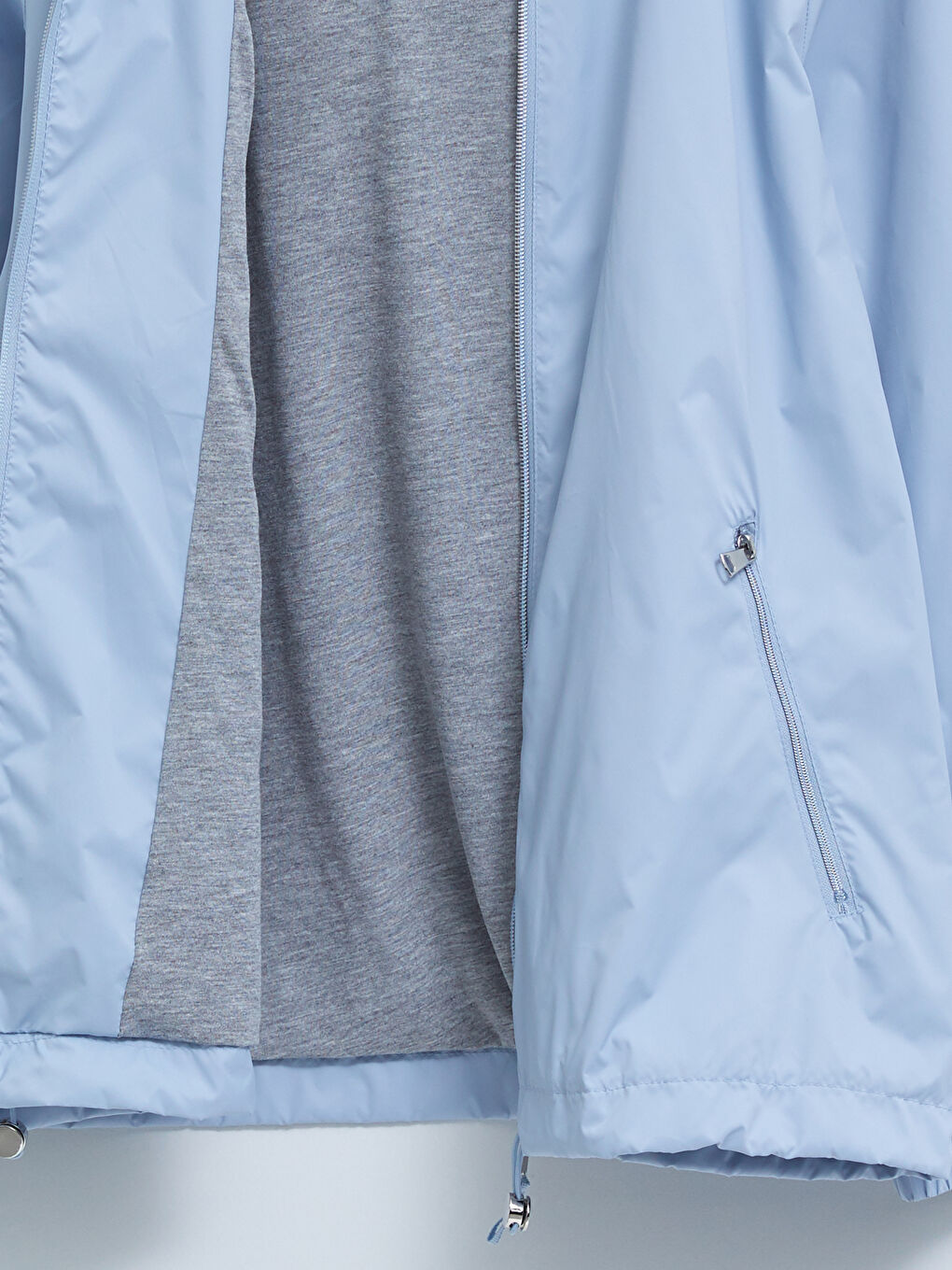 Mavi Kadın Kapüşonlu Düz Yağmurluk-8