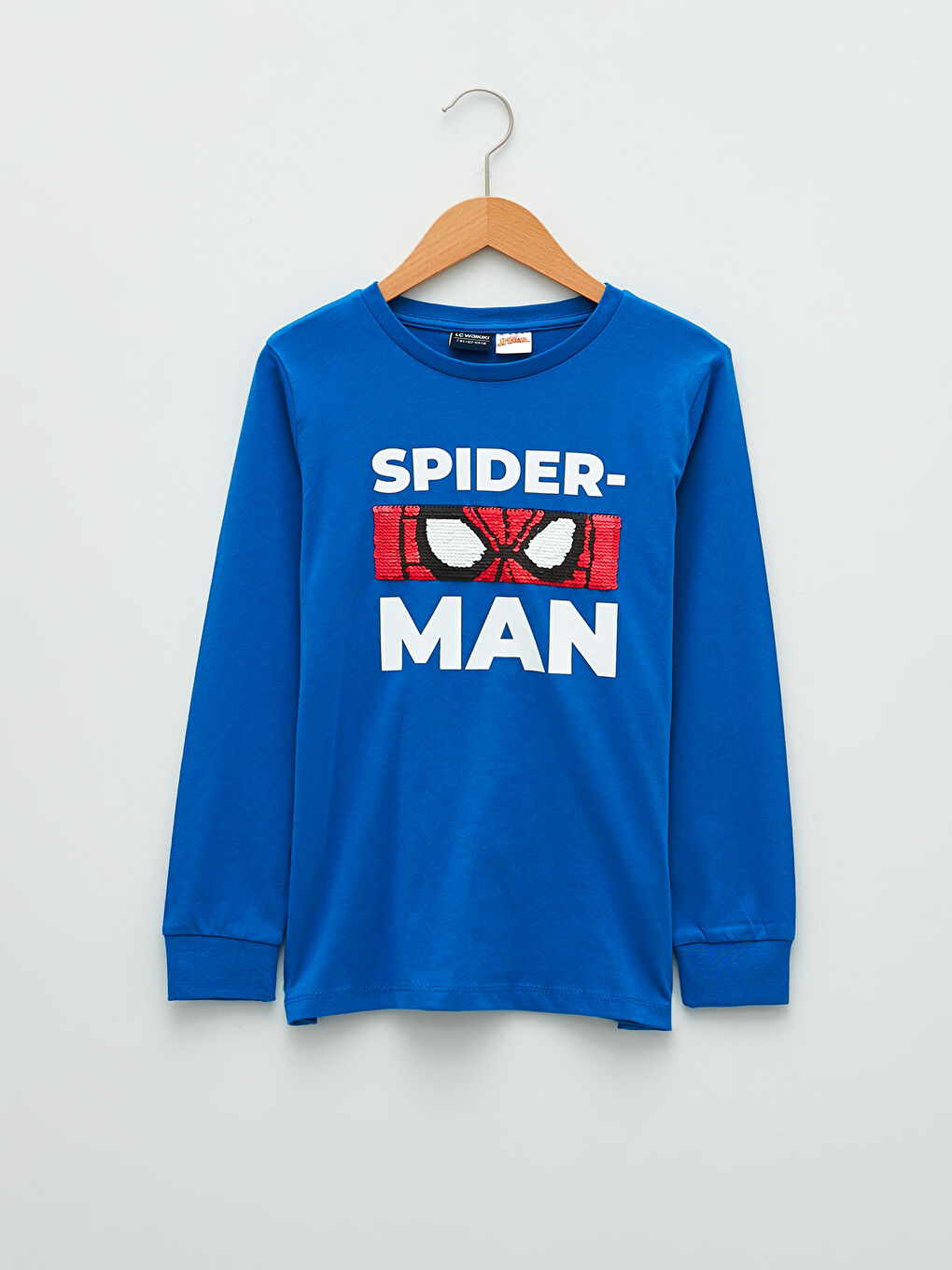LCW Kids Crew Neck Spider-Man Printed Double-Sided Sequined Long Sleeve Boys' T-Shirt -S29770Z4-HFU