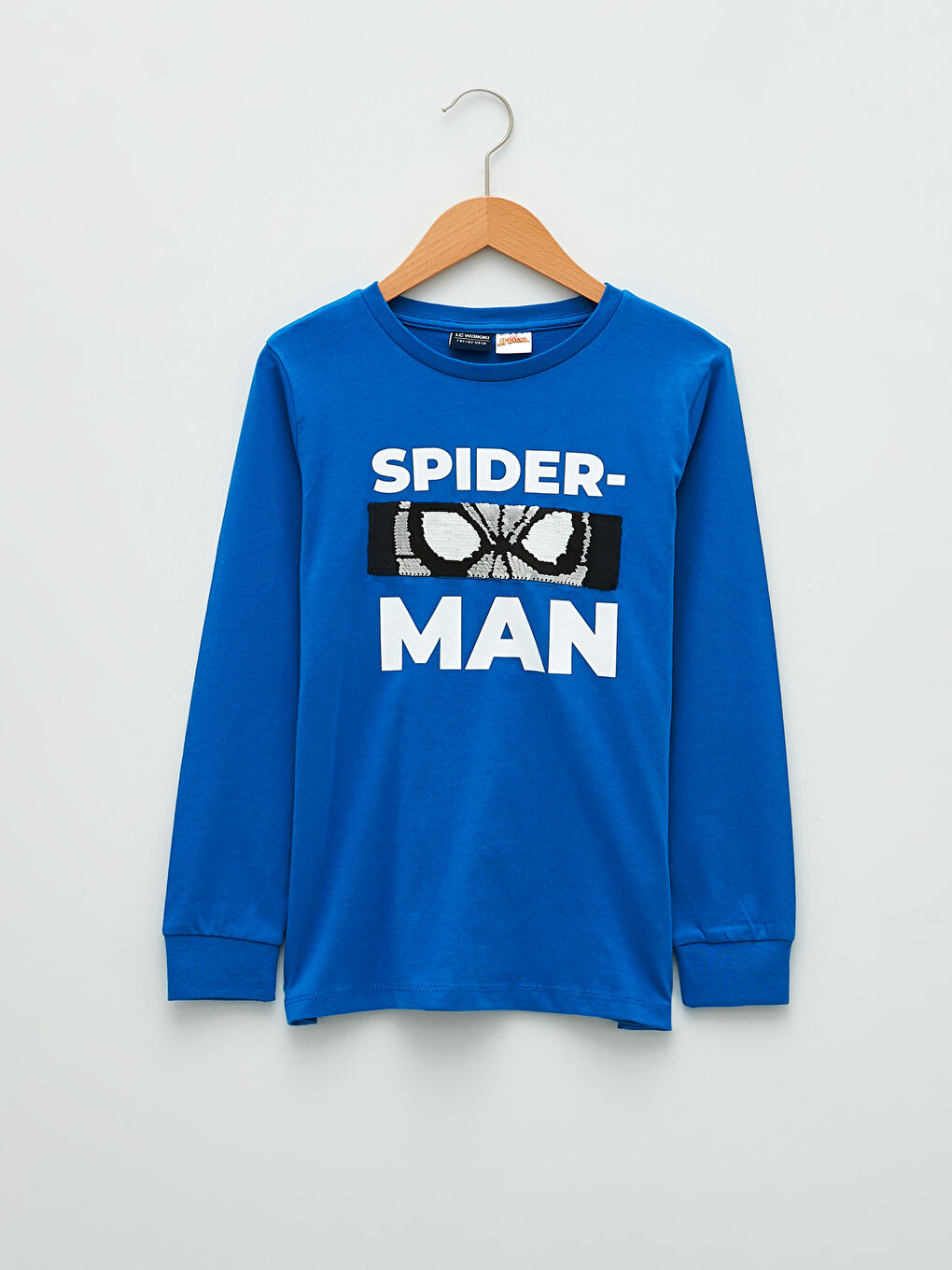 LCW Kids Crew Neck Spider-Man Printed Double-Sided Sequined Long Sleeve Boys' T-Shirt -S29770Z4-HFU