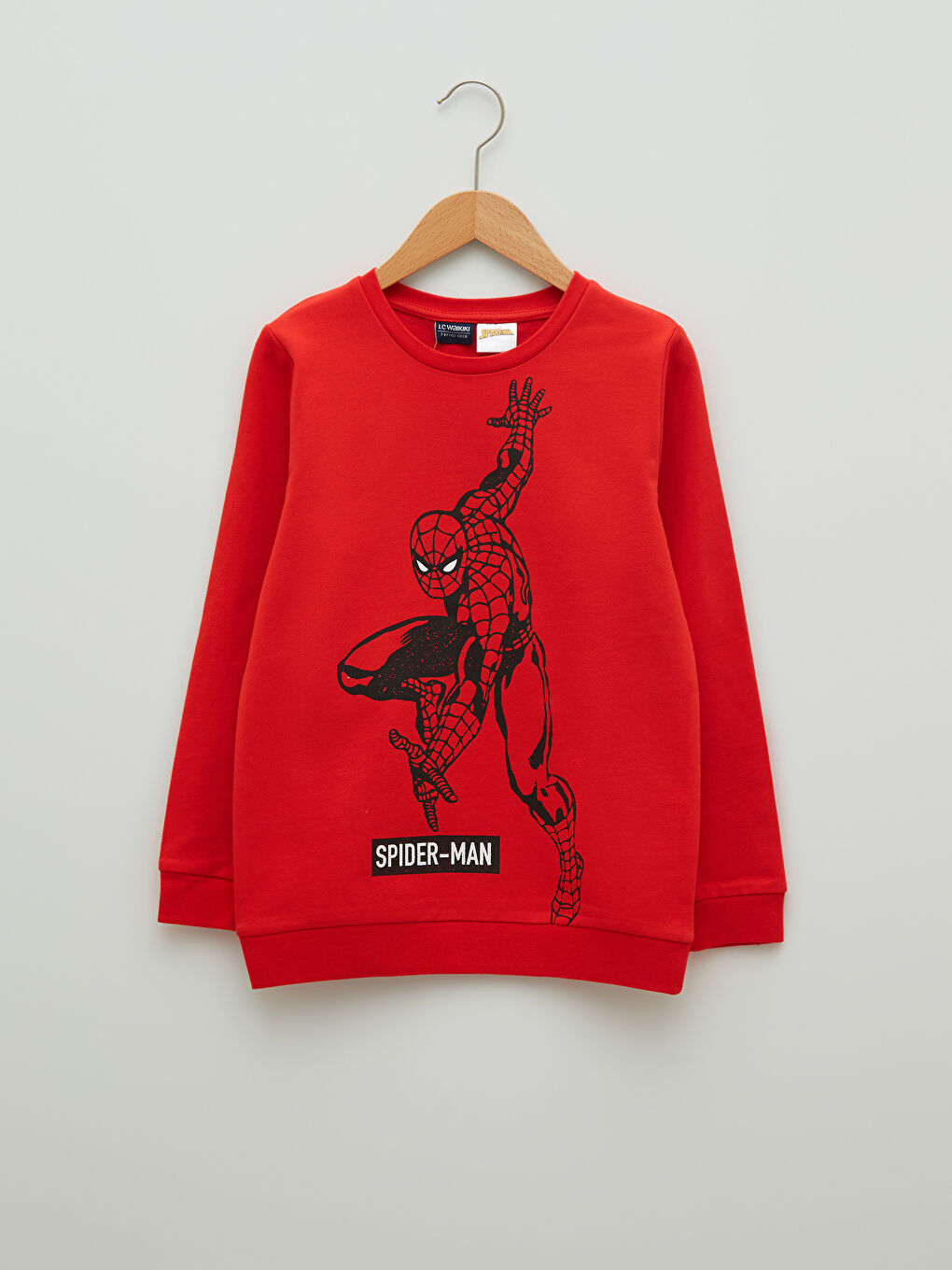 Kırmızı Bisiklet Yaka Spider-Man Baskılı Uzun Kollu Erkek Çocuk Sweatshirt