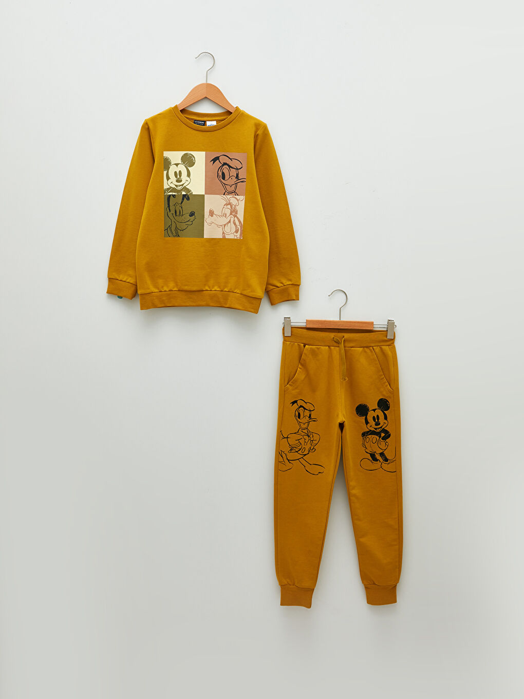 Yeşil Bisiklet Yaka Disney Baskılı Uzun Kollu Erkek Çocuk Sweatshirt ve Eşofman Altı