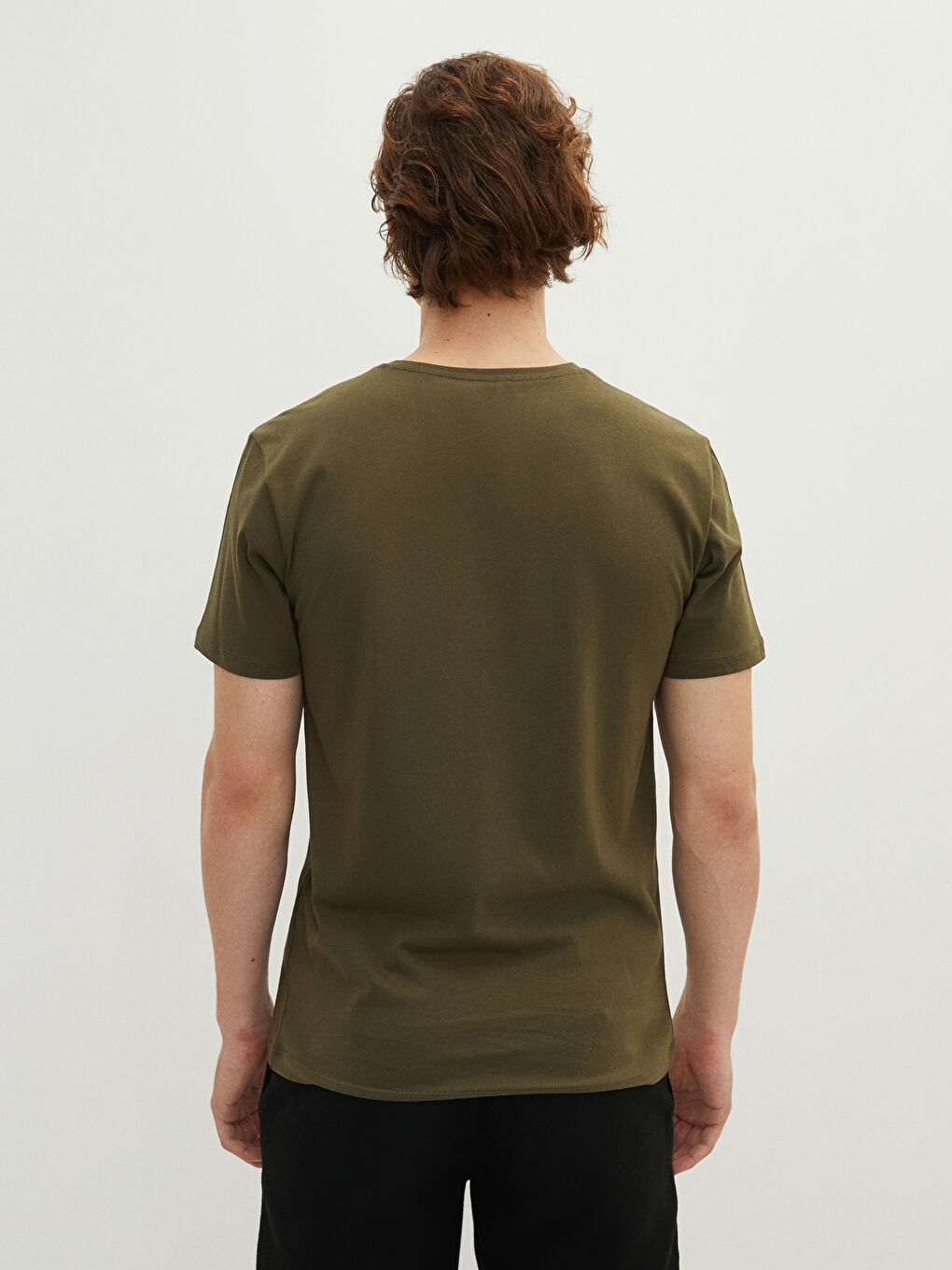 Haki Bisiklet Yaka Kısa Kollu Baskılı Penye Erkek Tişört-4