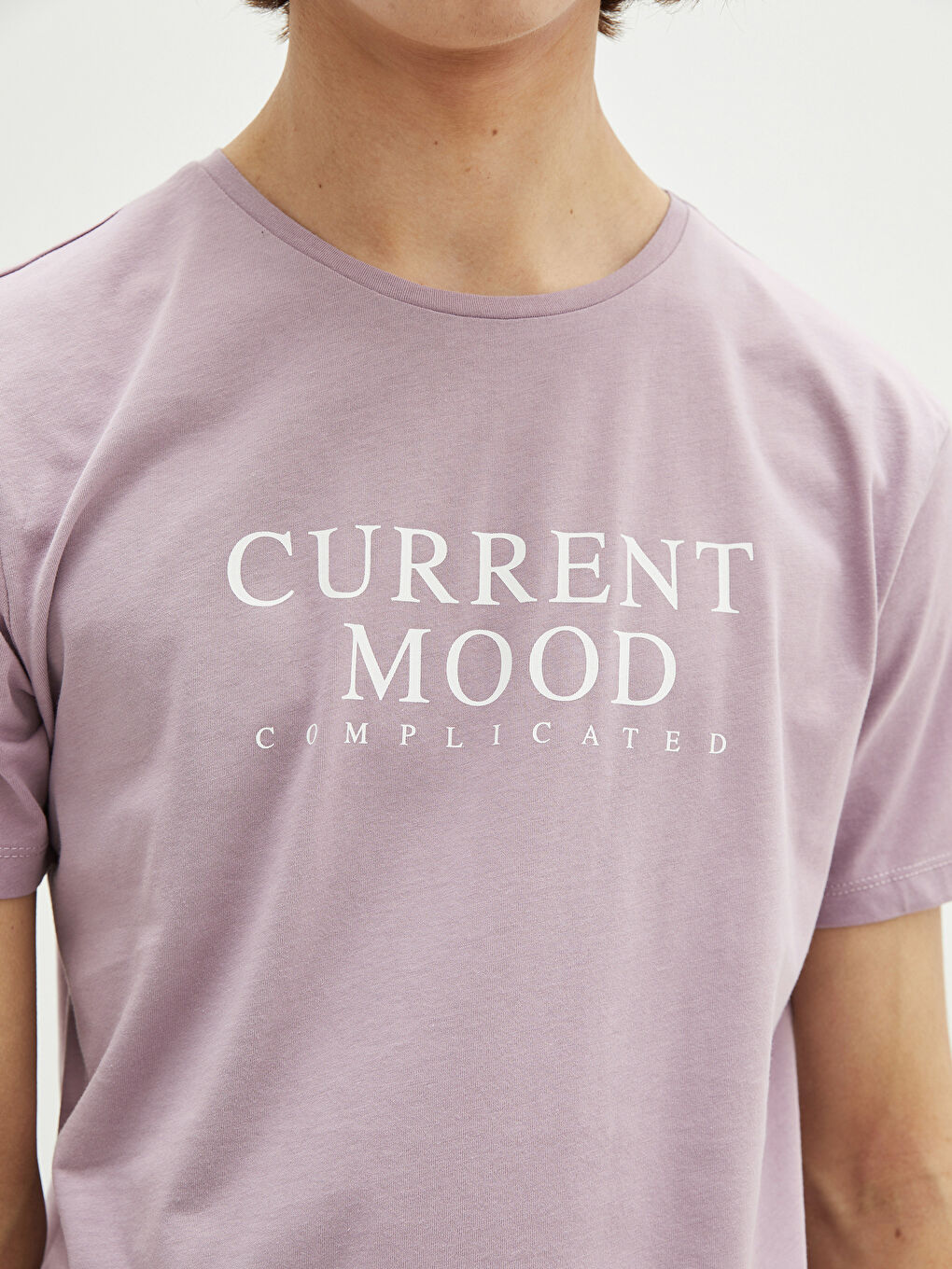 Mor Bisiklet Yaka Kısa Kollu Baskılı Penye Erkek Tişört-3