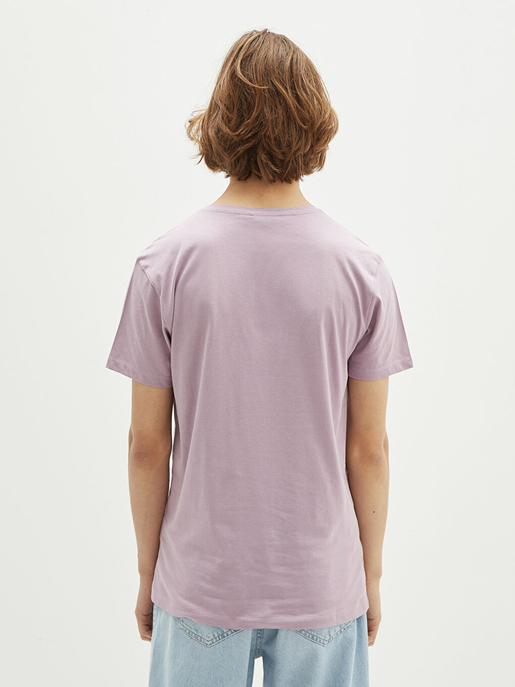 Mor Bisiklet Yaka Kısa Kollu Baskılı Penye Erkek Tişört-4