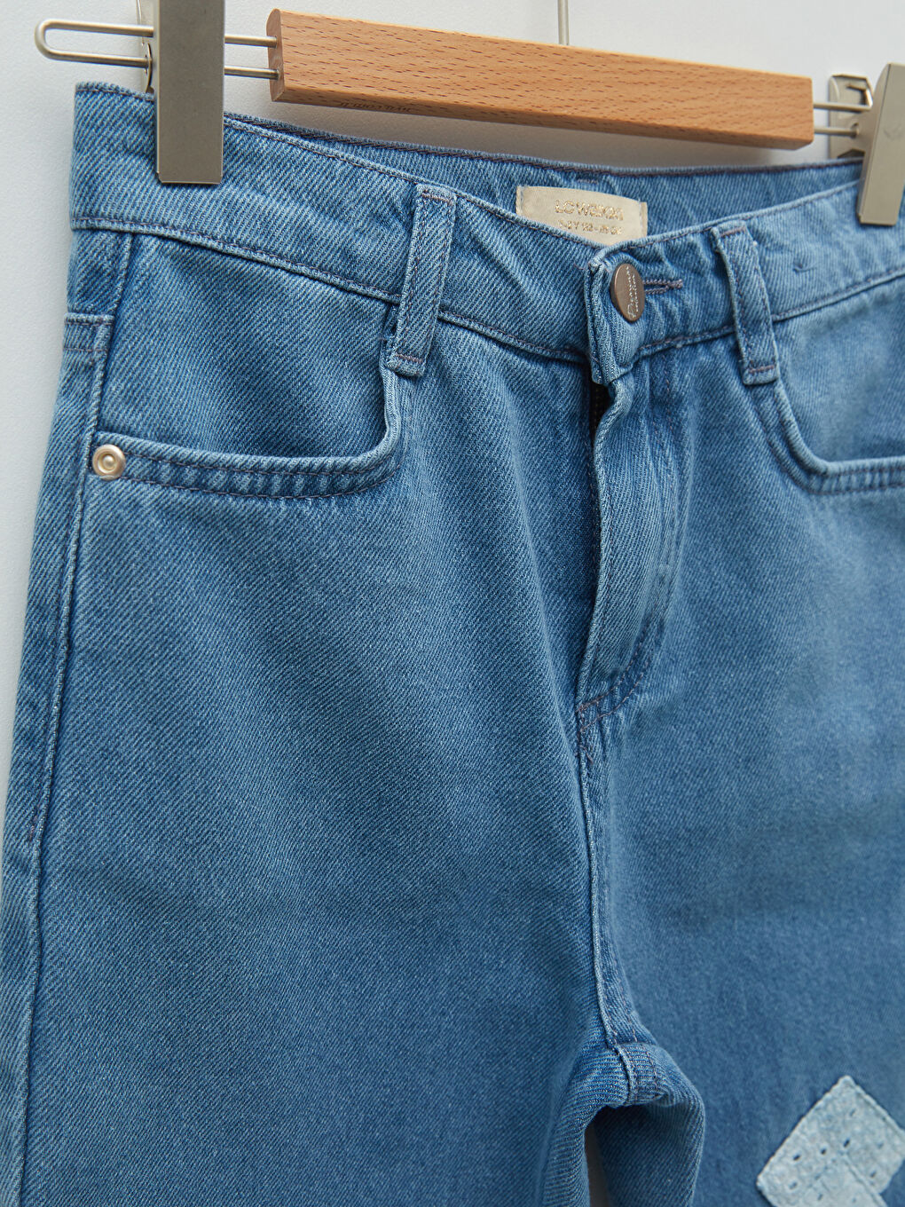 İndigo Yama Detaylı Kız Çocuk Mom Jean Pantolon-2