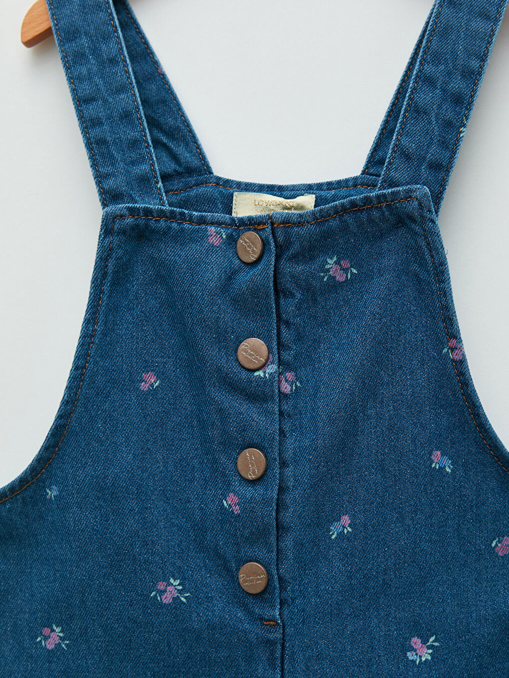 سالوبيت بنات جينز بحمالات مطبوع بياقة مربعة-2