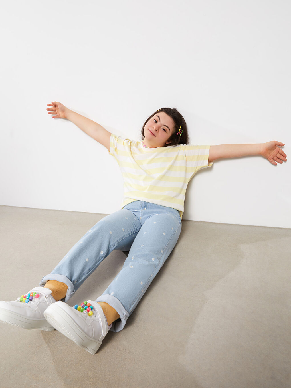 Jean Mom Imprimé en Coton pour Filles